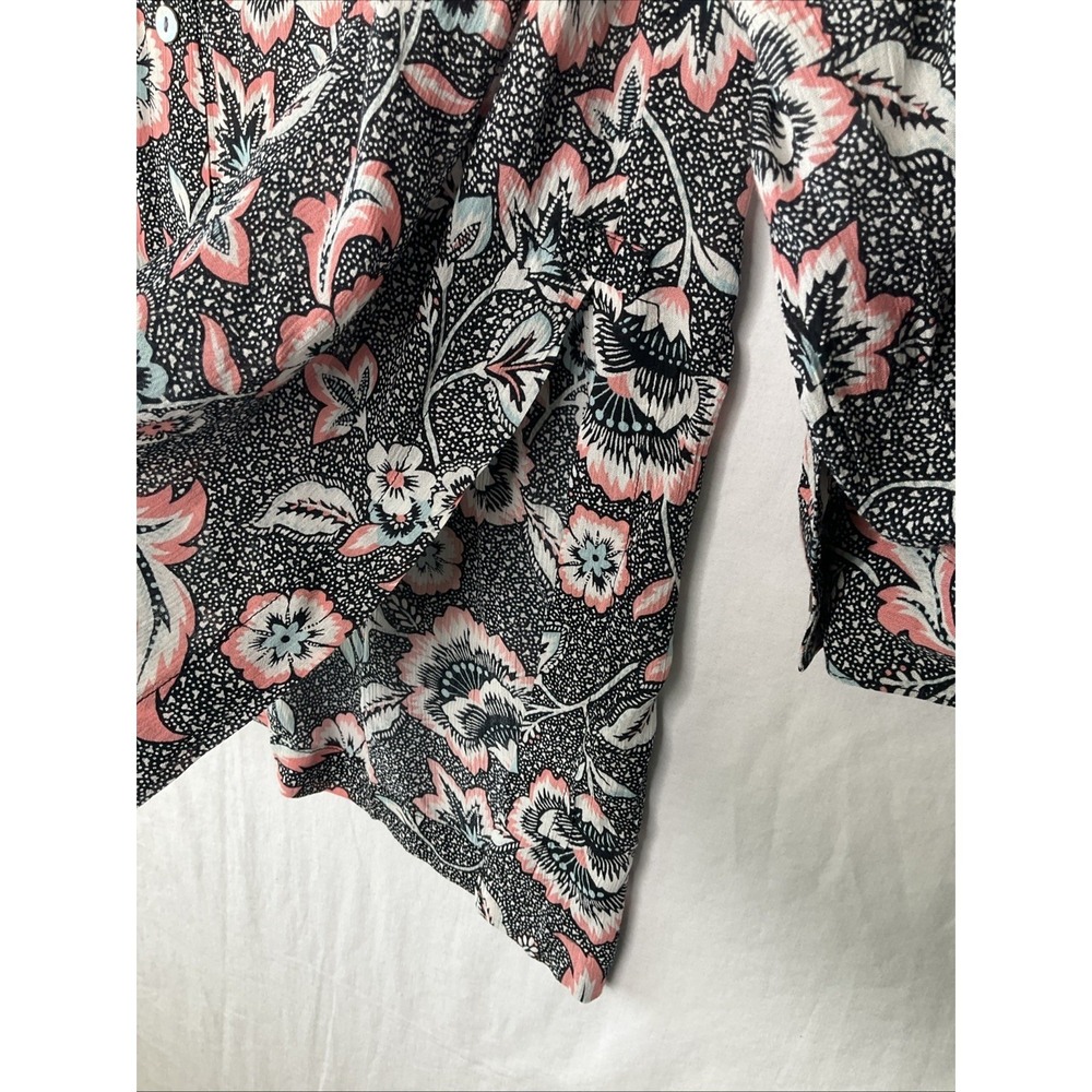 J. Jill Black Pink Floral Collared Button Up Long Sleeve Blouse Tunic‎ Top L - Picture 4 of 10